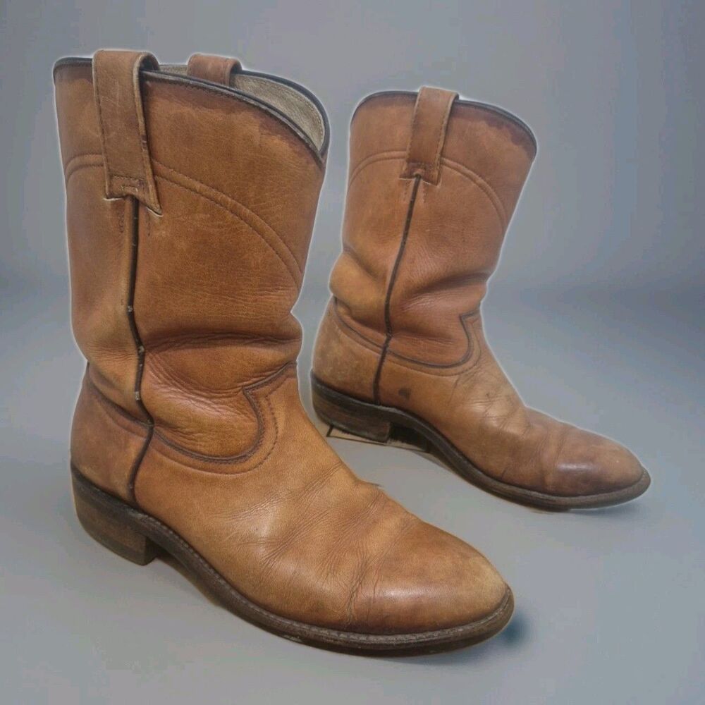Biltrite Men’s Roper Cowboy Boots Size 9D Brown Leather